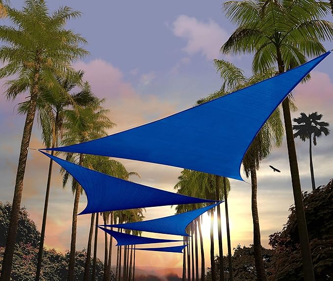Amgo 24' x 24' x 24' Blue Triangle Sun Shade Sail UPF50+ Canopy Awning AGSLT, 95% UV Blockage, Water & Air Permeable, 200GSM Heavy Duty Commercial and Residential (We Make Custom Sizes)