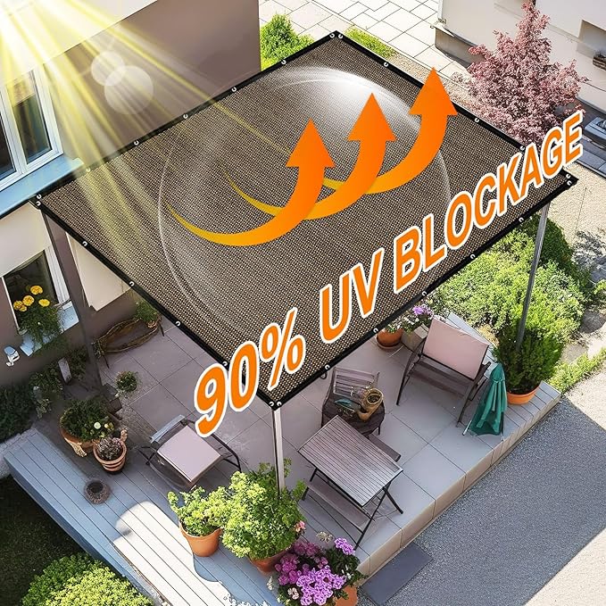 Artpuch 90% Sun Shade Cloth, 6 x 16 FT Pergola Shade Cover Canopy with Grommets, Sun Screen Fabric Tarp for Patio, Outdoor, Garden, Backyard, Mocha