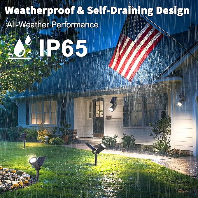 Solar Lights Outdoor Waterproof IP65,6500K Super Bright LED,2 Lighting Modes, Solar Powered Yard Garden Solar Spot Lights for Flag Landscape Auto On/Off-2 Pack
