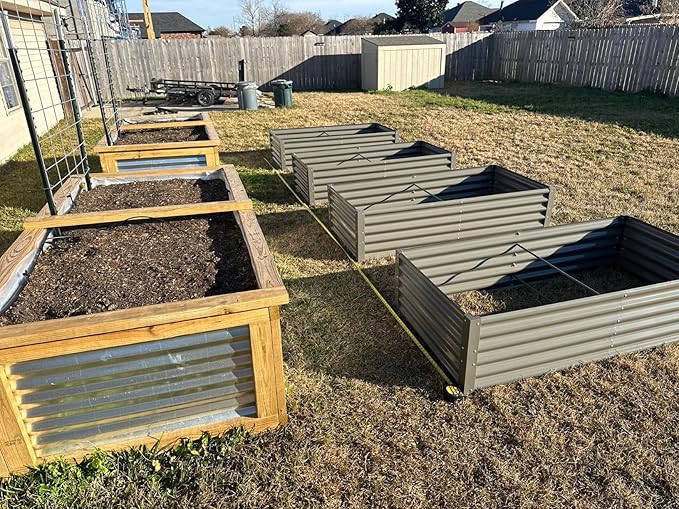 A ANLEOLIFE Set of 6, 18 Inch Tall Quartz Grey Raised Garden Beds Kit, Rectangular & Square Metal Planters for Structured Garden Layouts