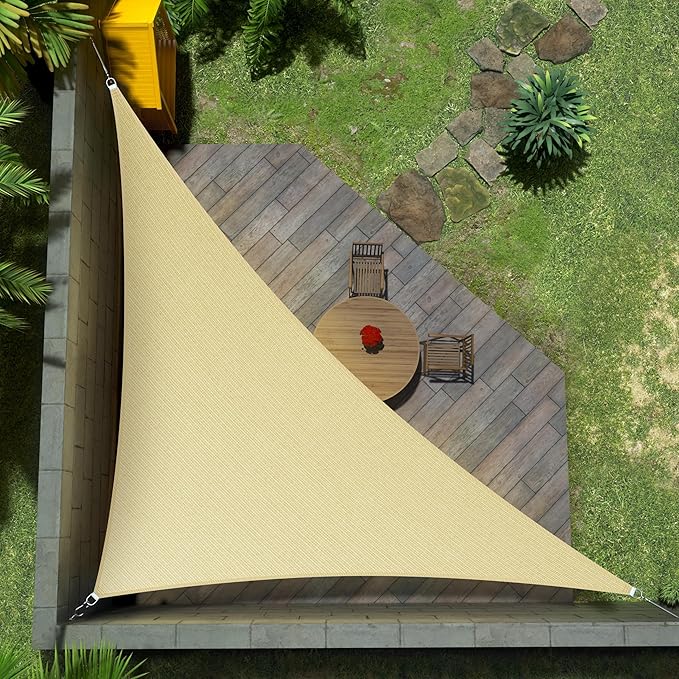 Amgo Custom Size 8' x 12' x 14.4' Beige Right Triangle Sun Shade Sail Order to Make Canopy Awning UPF50+ AGSLT, 95% UV Blockage, Water & Air Permeable, 200GSM Commercial Standard (We Customize)