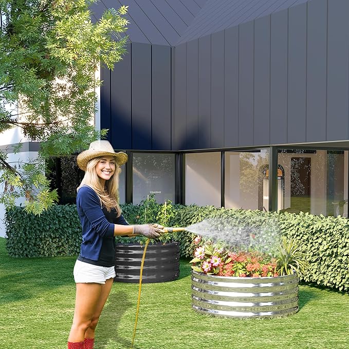 3PCS 2x2x1FT Galvanized Raised Garden Bed Kit,Vegetable Boxes-Round Metal Flower Box,Large Planter Raised Beds Outdoor Garden for Planting,Fruit,Herb-Silver