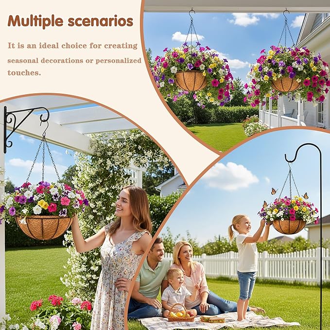 12 inch Metal Hanging Baskets For Plants Outdoor 4 Pack Round Metal Wire Hanging Basket Planter with Coco Fiber Liners Chain Round Wire Plant Holder for Garden, Patio, Deck, Porch Plants Flower Potss