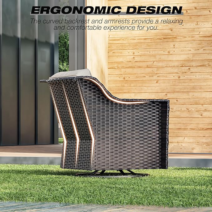 Joyside Wicker Patio Furniture Sets, 6 Pieces Upgraded Large Size Outdoor Furniture with Swivel Rocking Patio Chairs, Two 3-Seat Sofa, Fire Table, Coffee Table, Thick Cushions, Wide Armrest, Beige