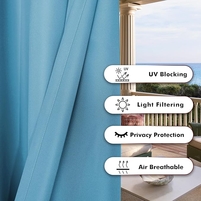 BONZER Outdoor Curtains for Patio Waterproof Thick Privacy Wide Grommet Light Filtering Outside Curtains for Porch Pergola Gazebo Deck, 1 Panel, 110W x 108L inch, Teal
