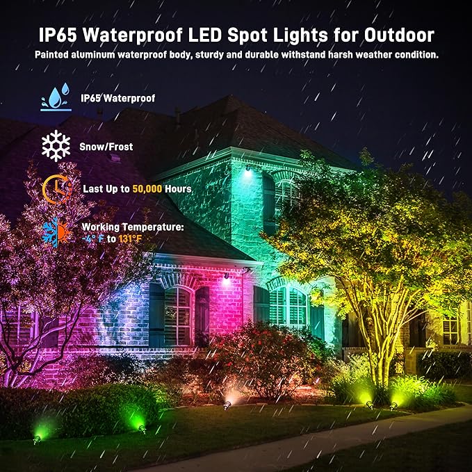 Halloween Christmas Landscape Lights 12W RGBW Outdoor Spot Lights for Yard, Low Voltage LED Landscape Spotlight with Remote Control, IP65 Waterproof Yard Spotlgiht for Lawn, Garden, 10 Pack