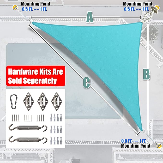 Amgo Custom Size 7' x 11' x 13' Turquoise Triangle Sun Shade Sail Order to Make Canopy Awning UPF50+ AGSLT, 95% UV Blockage, Water & Air Permeable, 200GSM Commercial Standard (We Customize)