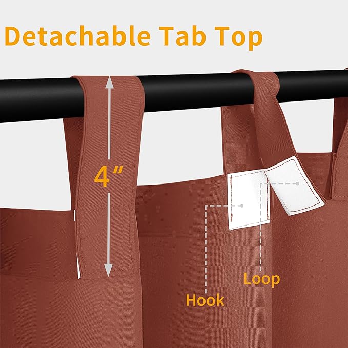 Easy-Going Outdoor Patio Curtains Detachable Tab Top Windproof Weatherproof Curtain for Cabana, Porch, Pergola and Gazebo, Tab Bottom Drape, 2 Panels, 54W x 108L inch, Terra Red
