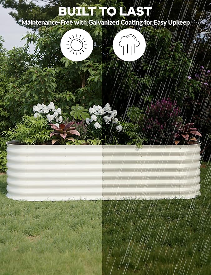 2 Pcs Raised Garden Beds Outdoor 8x2x2 ft - Galvanized Steel Planter Box for Vegetables, Flowers, Rust-Resistant Garden Box, Easy Assembly Raised Beds, Durable Planters for Outdoor Plants, Beige