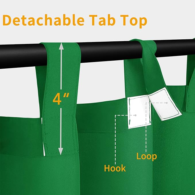 Easy-Going Outdoor Patio Curtains Detachable Tab Top Windproof Weatherproof Curtain for Cabana, Porch, Pergola and Gazebo, Tab Bottom Drape, 2 Panels, 110W x 120L inch, Green