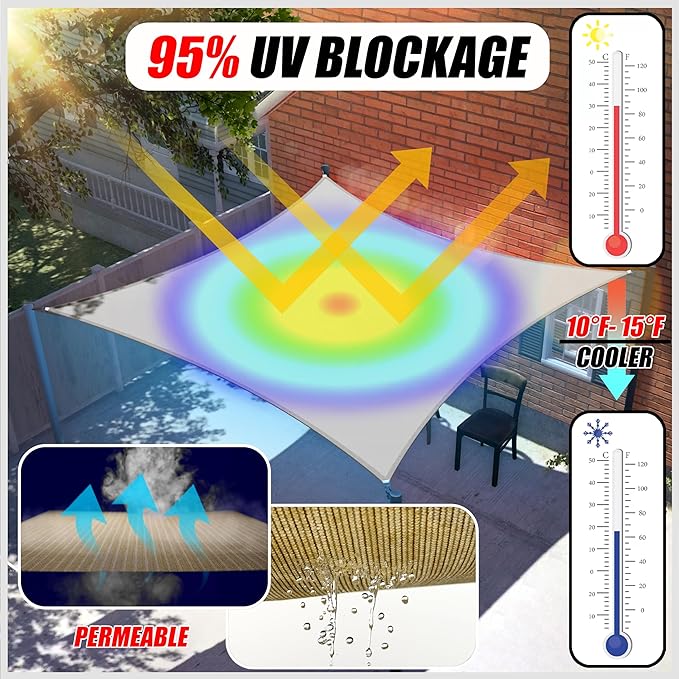 ColourTree TAPR1616 Custom Size 17' x 22' White Sun Shade Sail Canopy UV Block UPF50 Rectangle - Commercial Standard Heavy Duty - 190 GSM - 3 Years Warranty
