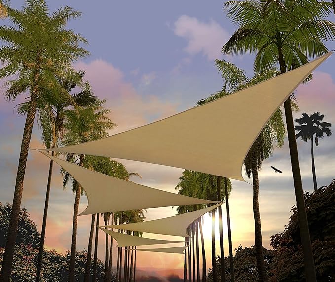 Amgo Custom Size 20' x 20' x 20' Sand Beige Triangle Sun Shade Sail Order to Make Canopy Awning UPF50+ AGSLT, 95% UV Blockage, Water & Air Permeable, 200GSM Commercial Standard (We Customize)