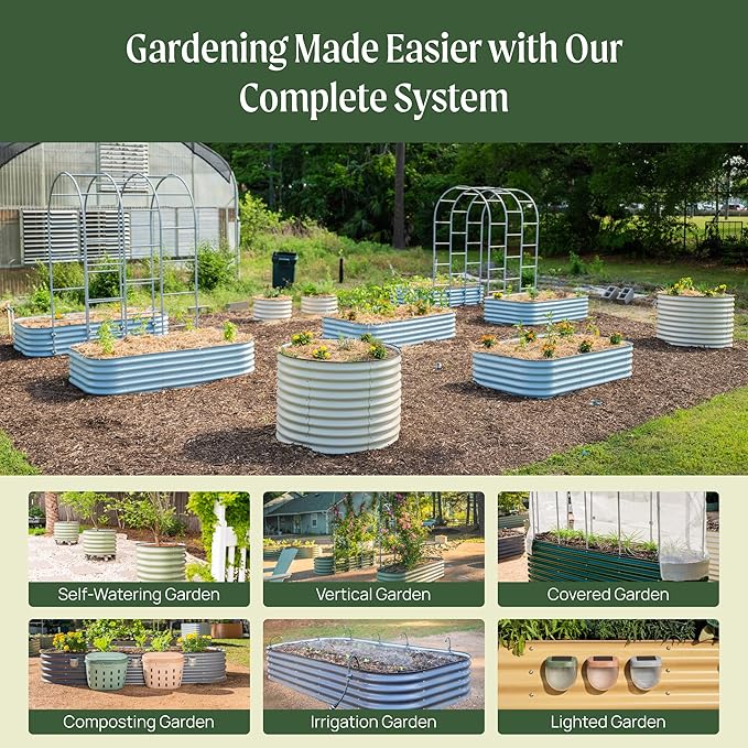 32" Extra Tall Raised Garden Bed Kits, 2 x 8 x 2.7ft Raised Planter Box Outdoor, 3.5 x 6.5 x 2.7ft Deep Root 9 in 1 Modular Metal Raised Beds for Gardening Vegetables Flowers Fruits - Sky Blue