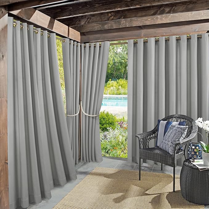 Sun Zero Marina Indoor/Outdoor UV Protectant Energy Efficient Grommet Curtain Panel, 54" x 84", Gray