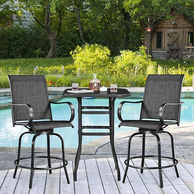 Yaheetech Patio Swivel Bar Stools Outdoor Chairs Set of 2 Outdoor High Bistro Stools Outdoor Furniture, All-Weather Patio Stools for Outside, Beach, Lawn, Poolside and Garden, Black