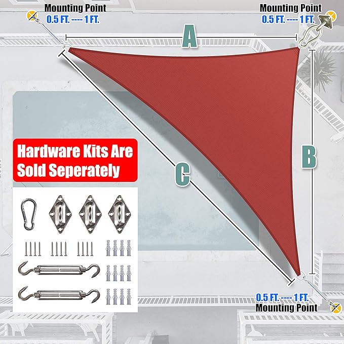 Amgo Custom Size 15' x 23' x 27.5' Red Right Triangle Sun Shade Sail Order to Make Canopy Awning UPF50+ AGSLT, 95% UV Blockage, Water & Air Permeable, 200GSM Commercial Standard (We Customize)