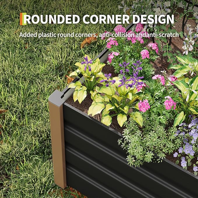 Garvee Commercial Aluminum Raised Garden Bed 8' x 3.5' x 16", Extra Large Open-Bottom Planter Box Kit for High Yield Vegetables, with Rounded Safety Corners & Anti-Cut Trim, Gray