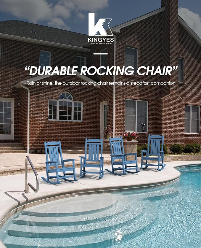 KINGYES HDPE Rocking Chairs Outdoor, Patio Rocking Chairs with 330lbs Support, Smooth Porch Rocker for Deck Lawn Yard, Navy