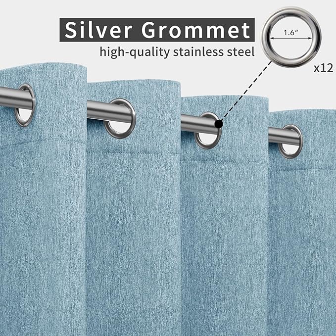 Easy-Going Linen Look Outdoor Curtains Waterproof Windproof Porch Curtains, Soft Thicken Outdoor Privacy Curtains for Patio, Gazebo, Grommet Top and Tab Bottom Drape, 1 Panel, 110x96 inch, Sky Blue