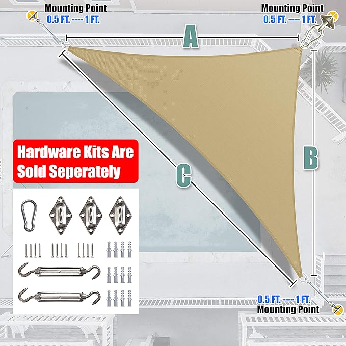 Amgo Custom Size 14' x 19' x 23.6' Sand Beige Right Triangle Sun Shade Sail Order to Make Canopy Awning UPF50+ AGSLT, 95% UV Blockage, Water & Air Permeable, 200GSM Commercial Standard (We Customize)