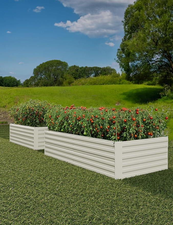 CABIHOME 2 Pcs 8x4x2 Ft Galvanized Raised Garden Bed, Deep Root Planter Box for Vegetables, Flowers, Herbs- Large Metal Raised Garden Bed Kit for Outdoor Use, Beige