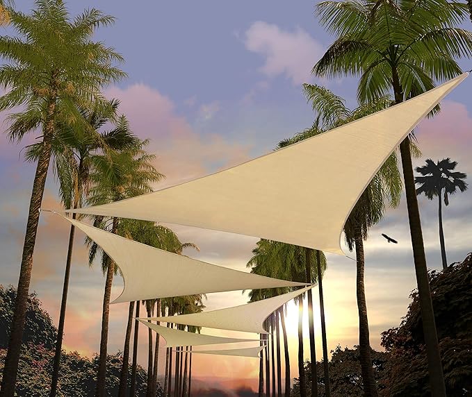 Amgo Custom Size 10' x 10' x 10' Beige Triangle Sun Shade Sail UPF50+ AGTAPRT12, Order to Make Canopy Awning, 95% UV Blockage, Water & Air Permeable, Commercial Standard (We Customize)
