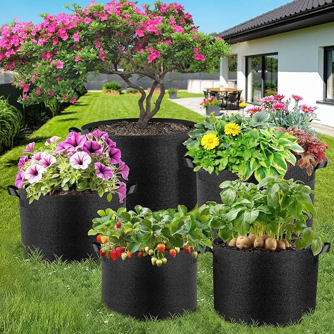 10 Pack 15 Gallon Grow Bags, Thickened Nonwoven Fabric Planter Pots with Handles, Heavy Duty 300G Garden Pots for Tomato, Potato and Vegetable