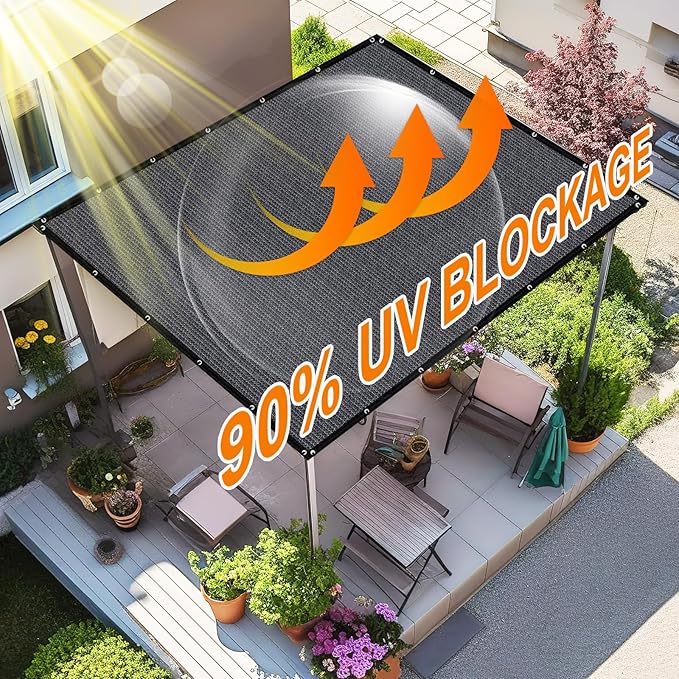 Artpuch 90% Sun Shade Cloth, 10 x 10 FT Pergola Shade Cover Canopy with Grommets, Sun Screen Fabric Tarp for Patio, Outdoor, Garden, Backyard, Dark Grey