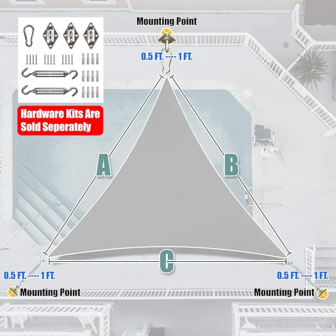 Amgo 14' x 14' x 14' Grey Triangle Sun Shade Sail UPF50+ Canopy Awning AGSLT, 95% UV Blockage, Water & Air Permeable, 200GSM Heavy Duty Commercial and Residential (We Make Custom Sizes)