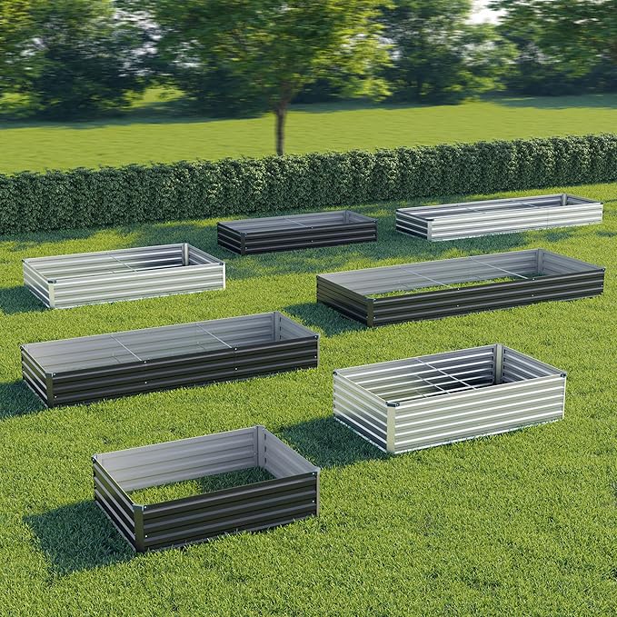 8x4x1 ft(2 Pack) Galvanized Raised Garden Bed,Outdoor Planter Box Metal Patio Kit Planting Bed for Vegetables Flowers and Succulents,Silver