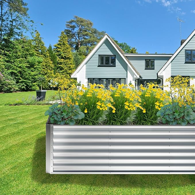 6x2x2FT Galvanized Raised Garden Bed,Planter Raised Beds-Metal Garden Box,Large Plant for Outdoor Planting, Vegetables Bed，Flower,herb-Silver