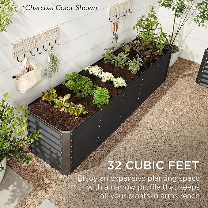 Best Choice Products 8x2x2ft Raised Outdoor Metal Garden Bed, Deep Root Box Planter for Vegetables, Flowers, Herbs, 240 Gallon Capacity, 100% Non Toxic Materials - Wood Grain