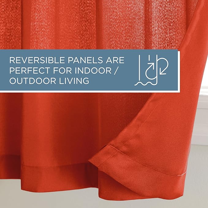 TOWN & COUNTRY BASICS Cabana Solid Heavyweight Indoor Outdoor Curtains, Light Filtering Opacity with Grommet Top, Water Repellent, 2-Pack Set, 54"x96", Mecca Orange