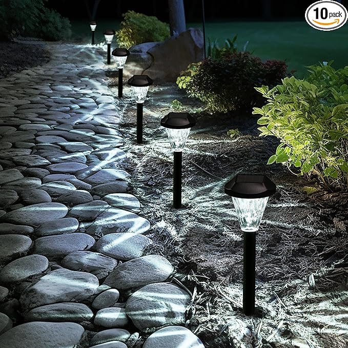 GIGALUMI 10 Pack Solar Lights Outdoor Waterproof, Outdoor Solar Lights for Yard, Solar Garden Lights, Yard Decorations Outdoor for Pathway, Patio, Garden, Driveway, Lawn, and Landscape(Cold White)