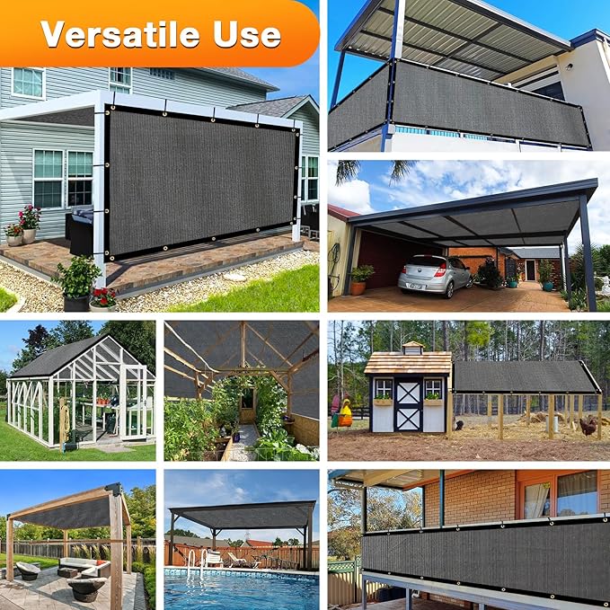 Artpuch Outdoor Pergola Shade Cover 8x15 FT Sun Shade Cloth with Grommets Dark Grey 90% UV Protection Canopy Patio Privacy Screen (Customized Available)