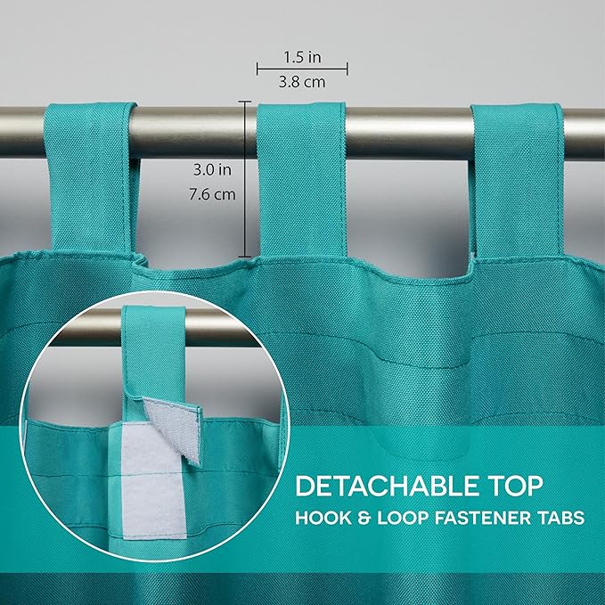 Exclusive Home Cabana Solid Indoor/Outdoor Light Filtering Hook-and-Loop Tab Top Curtain Panel Pair, 54"x120", Teal