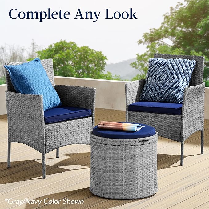 Best Choice Products Round Wicker Ottoman, Multipurpose Outdoor Furniture for Patio, Backyard, Additional Seating, Footrest, Side Table w/Storage, Removable Cushions – Natural/Ivory