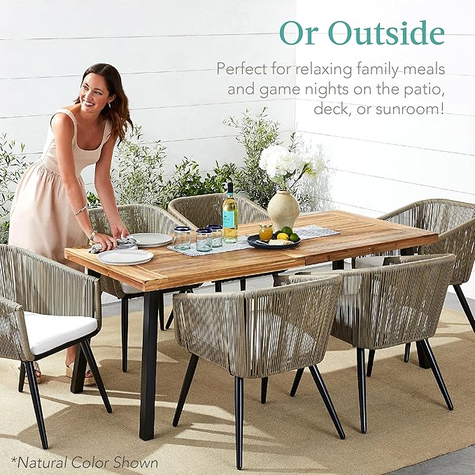 Best Choice Products 6-Person Indoor Outdoor Acacia Wood Dining Table, Picnic Table w/Powder-Coated Steel, 350 Pound Capacity Legs - Espresso