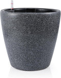 Dexceder 18x17 Self Watering Planter with Wheels Indoor Outdoor, Inner Pot Design, Thickened Large Floor Standing Flower Plant Pot with Water Level Indicator (Stone Matte)