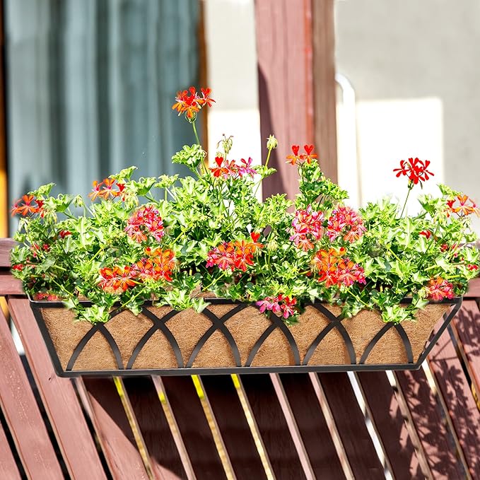 Y&M 2Pcs 24" Trough Coco Fiber Replacement Liner, Pre-Formed Window Deck Coco Liner, Natural Coconut Planter for Wall Hanging Basket, Window Box, Fence, Railing