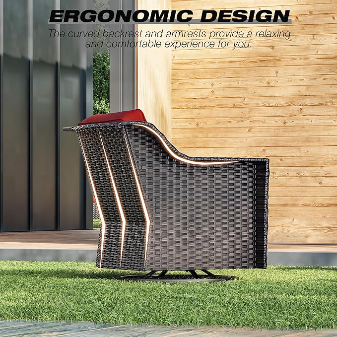 Joyside Wicker Patio Furniture Sets, 4 Pieces Upgraded Large Size Outdoor Furniture with Patio Dining Chair, 3-Seat Sofa, Fire Table,Thick Cushions, Wide Armrest, Red