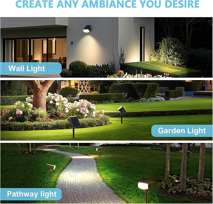 Solar Lights Outdoor Waterproof IP65,Auto On/Off, 2700K 2 Lighting Modes, Super Bright LED, Solar Powered Yard Garden Solar Spot Lights for Outside Landscape -6 Pack