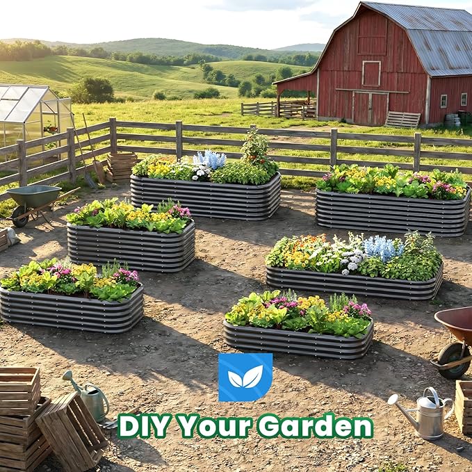 Quictent Galvanized Raised Garden Bed Kit, 8x4x1.5 ft Oval Metal Planter Box Tall for Vegetables Outdoor Backyard, Strengthened by Crossbar, Dark Gray