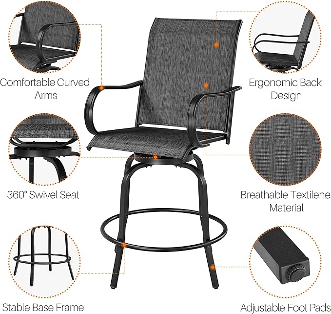 Yaheetech Patio Swivel Barstools Outdoor Chairs Set of 6, High Bistro Stools Outdoor Furniture, All-Weather Patio Stools for Outside, Beach, Lawn, Poolside and Garden, Black