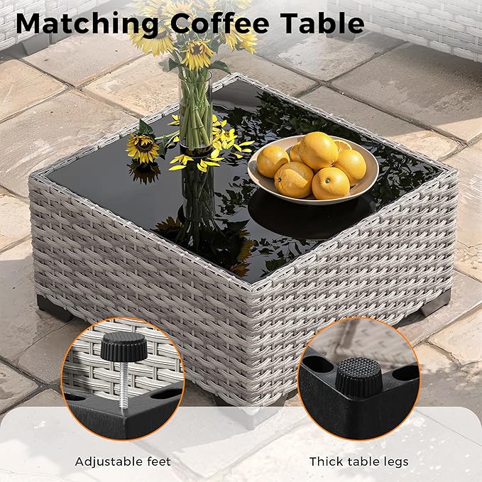 14-Seat Outdoor Wicker Patio Furniture Set with Fire Pit Table, Modular Rattan Sectional Sofa & 2 Swivel Rocking Chairs, 4" Thick Cushions, Rust-Resistant Frame,Black