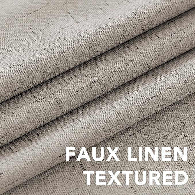 H.VERSAILTEX Linen Blackout Curtains Durable Thick Textured Linen Look 100% Blackout Patio Door Curtain Anti Rust Grommet Extra Wide Sliding Door Curtain Panel, W100 x L84 inch - Stone