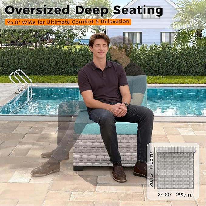 8-Seat Modern Patio Furniture Set with Swivel Rocking Chairs, Thick 4″ Cushions, Dual-Strand Wicker Rattan, Rust-Resistant Steel Frame – Outdoor Conversation & Modular Sectional,Blue