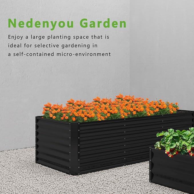 2PCS 6x2x1FT Galvanized Raised Garden Bed,Planter Raised Beds-Metal Garden Box,Large Plant for Outdoor Planting, Vegetables Bed，Flower,herb-Black