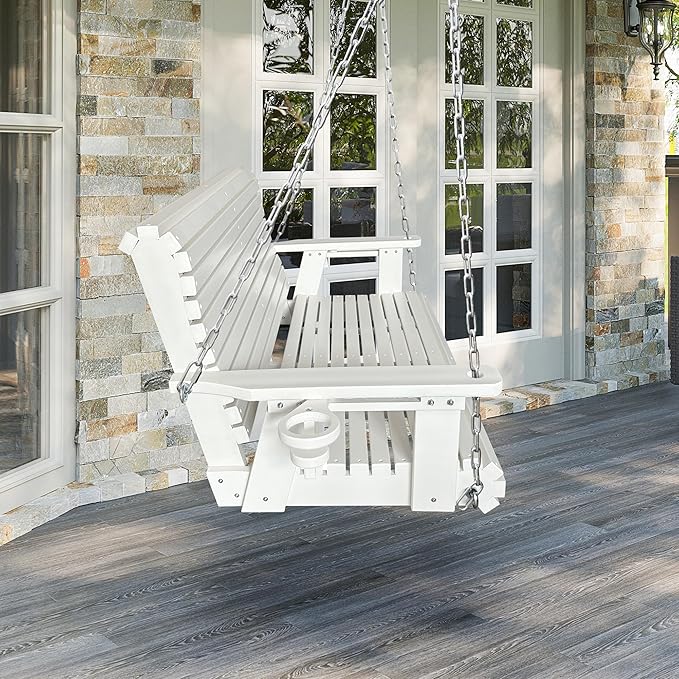 HDPE Porch Swing with 18/8 Stainless Steel Bolts, Ergonomic Design, Ultra Weather-Resistant, Heavy Duty 1200 LBS, for Outdoor Patio Garden Yard (Vanilla White)