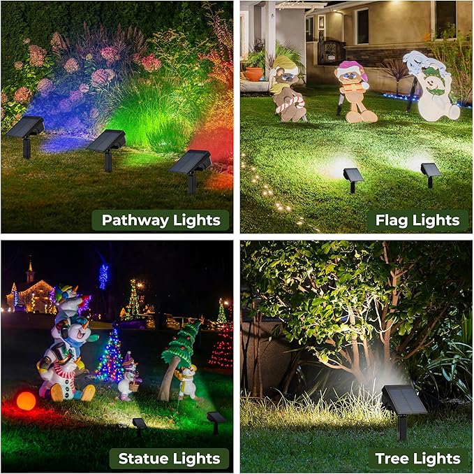 Kingsyard Solar Color Changing Lights 8 Colors, USB & Solar Powered Solar Lights Outdoor Waterproof IP68, Multicolor RGB Outdoor Lights for Garden Yard Landscape Decor, 4 Pack